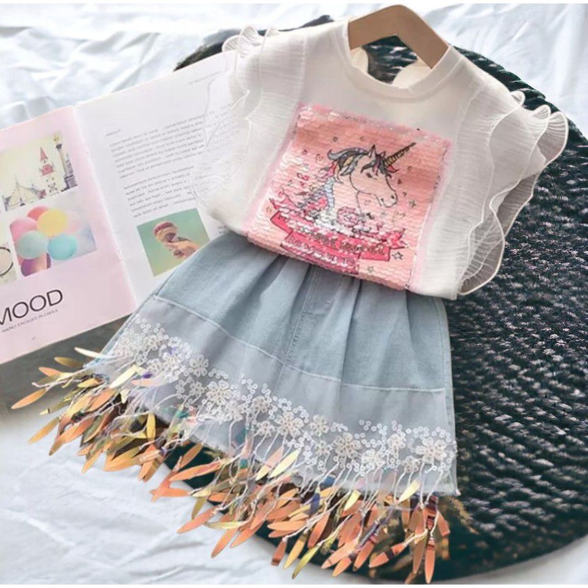 GENERICO - Vestido de Niña Unicornio  Falda y polo