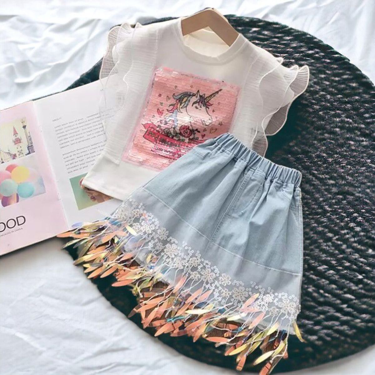 GENERICO - Vestido de Niña Unicornio  Falda y polo