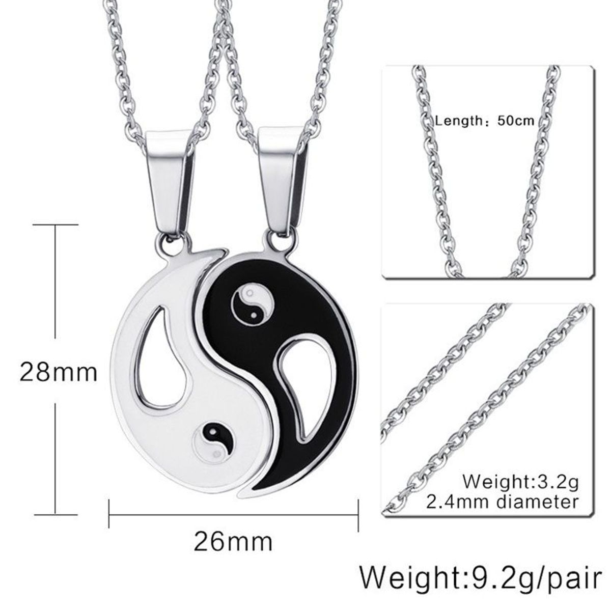 GENERICO - Collares Parejas De Acero Inoxidable Unisex Yin Yang