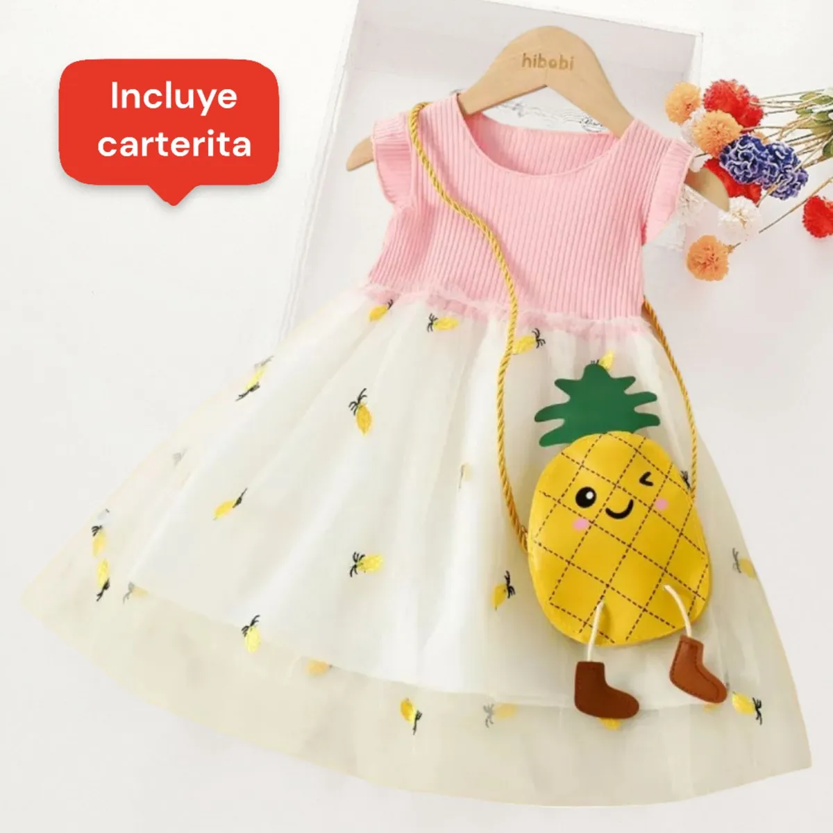 GENERICO - VESTIDO DE NIÑA DE PIÑITA + CARTERA