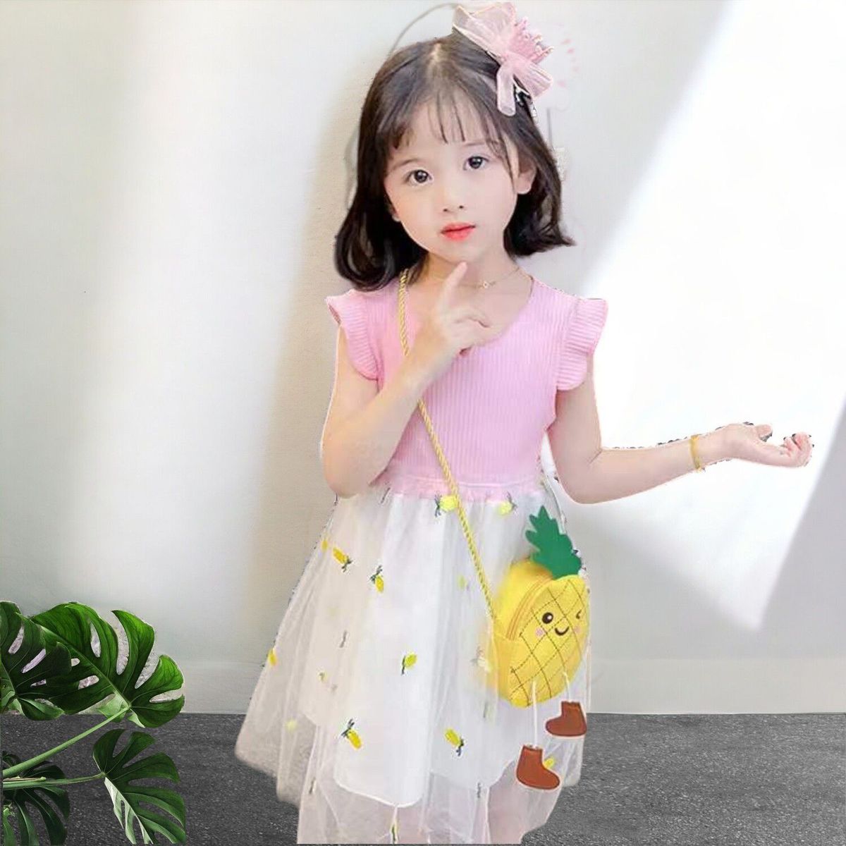 GENERICO - VESTIDO DE NIÑA DE PIÑITA + CARTERA