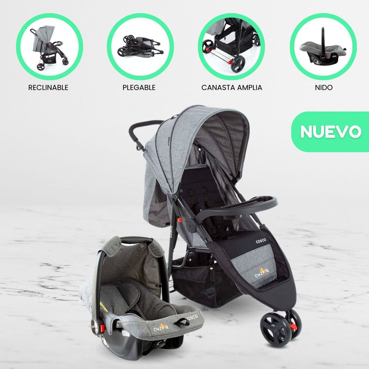 COSCO - Coche de Paseo Travel Sistem »JETTY V2» Gray