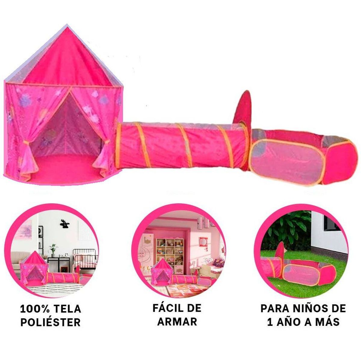 EVERBEST - Juego de 2 Piezas de Carpa y Tunel Infantil Rosado