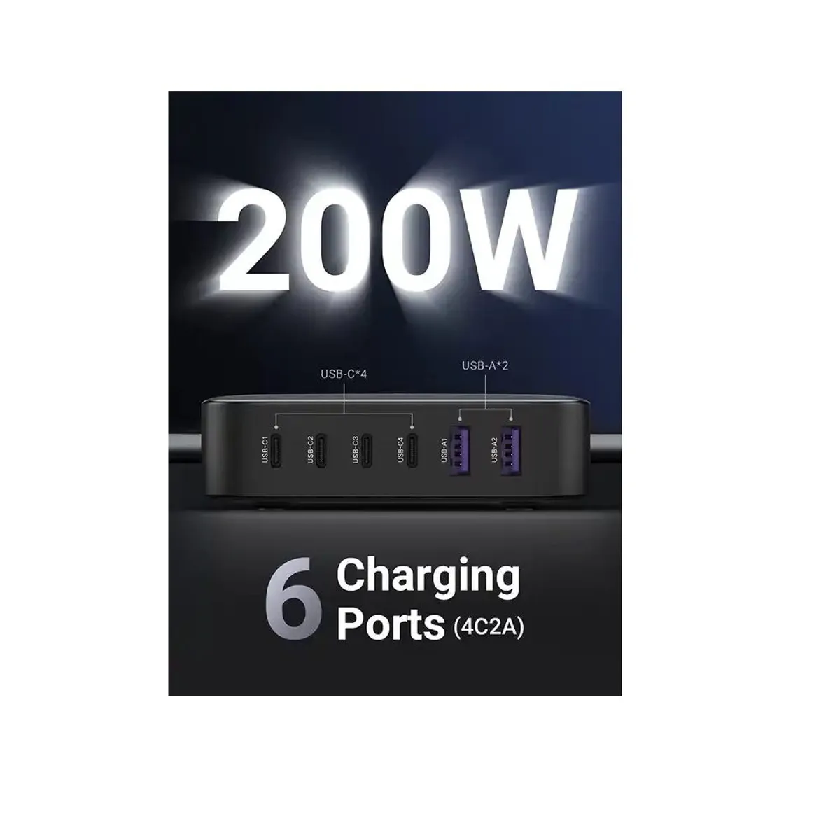 UGREEN - Cargador UGREEN de 200W, USB C, 6 puertos, GaN PD, Carga rápido