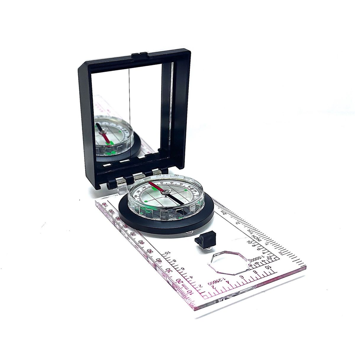GENERICO - BRUJULA PARA MAPAS Y PARABÓLICAS - INCLUYE REGLA - ESPEJO REFLECTIVO