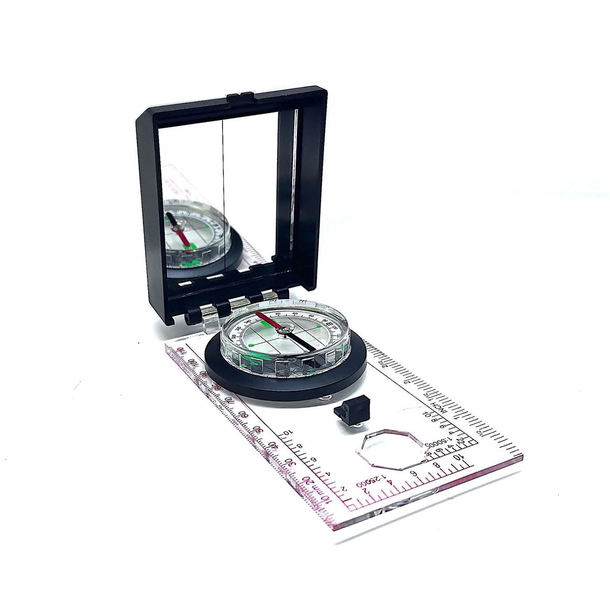 GENERICO - BRUJULA PARA MAPAS Y PARABÓLICAS - INCLUYE REGLA - ESPEJO REFLECTIVO