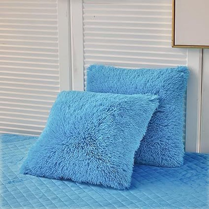 GENERICO - COJIN CUADRADO  PELO CORTO 35X35 CELESTE