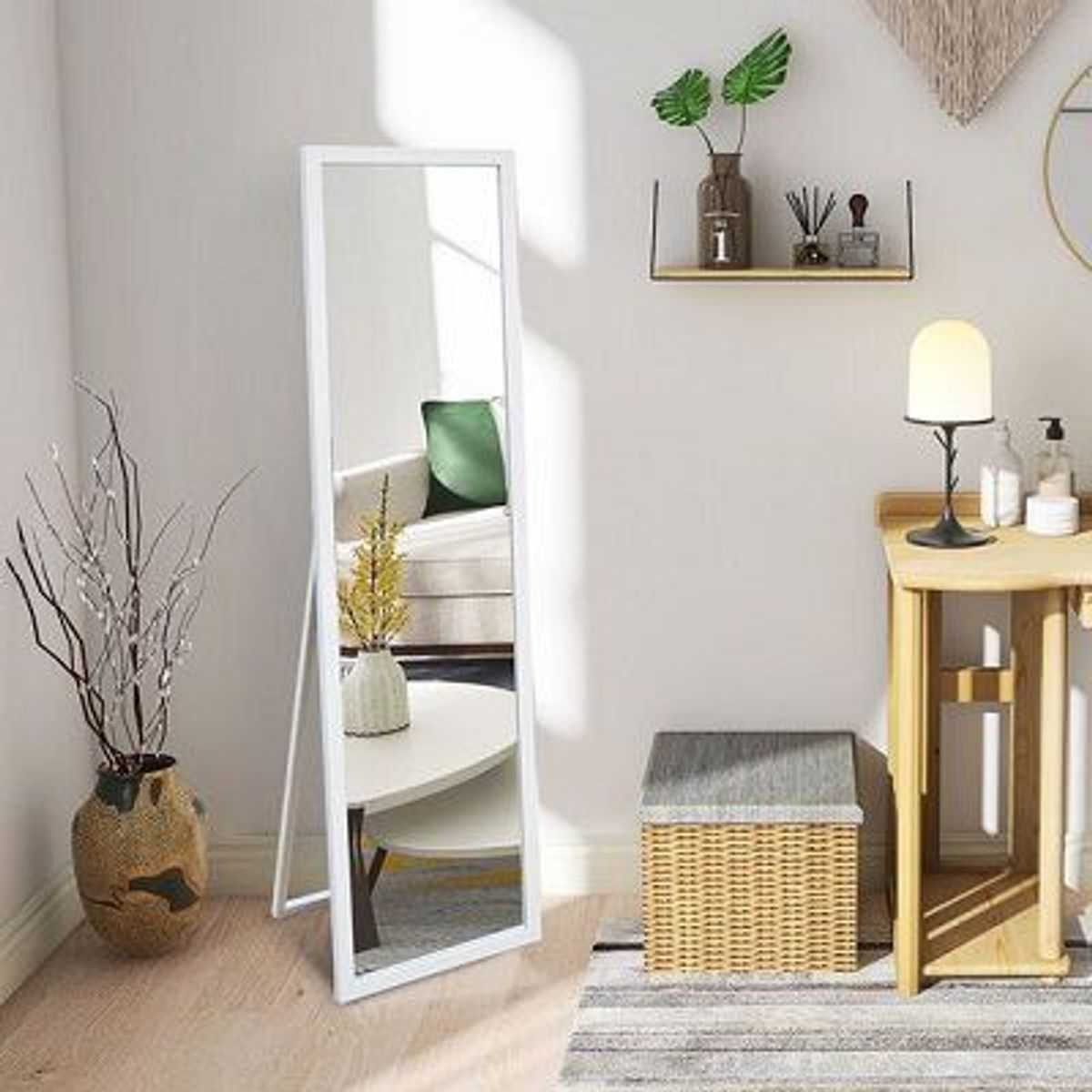 LUMINAR BRILLO & LUZ - Espejo rectangular marco blanco con parante