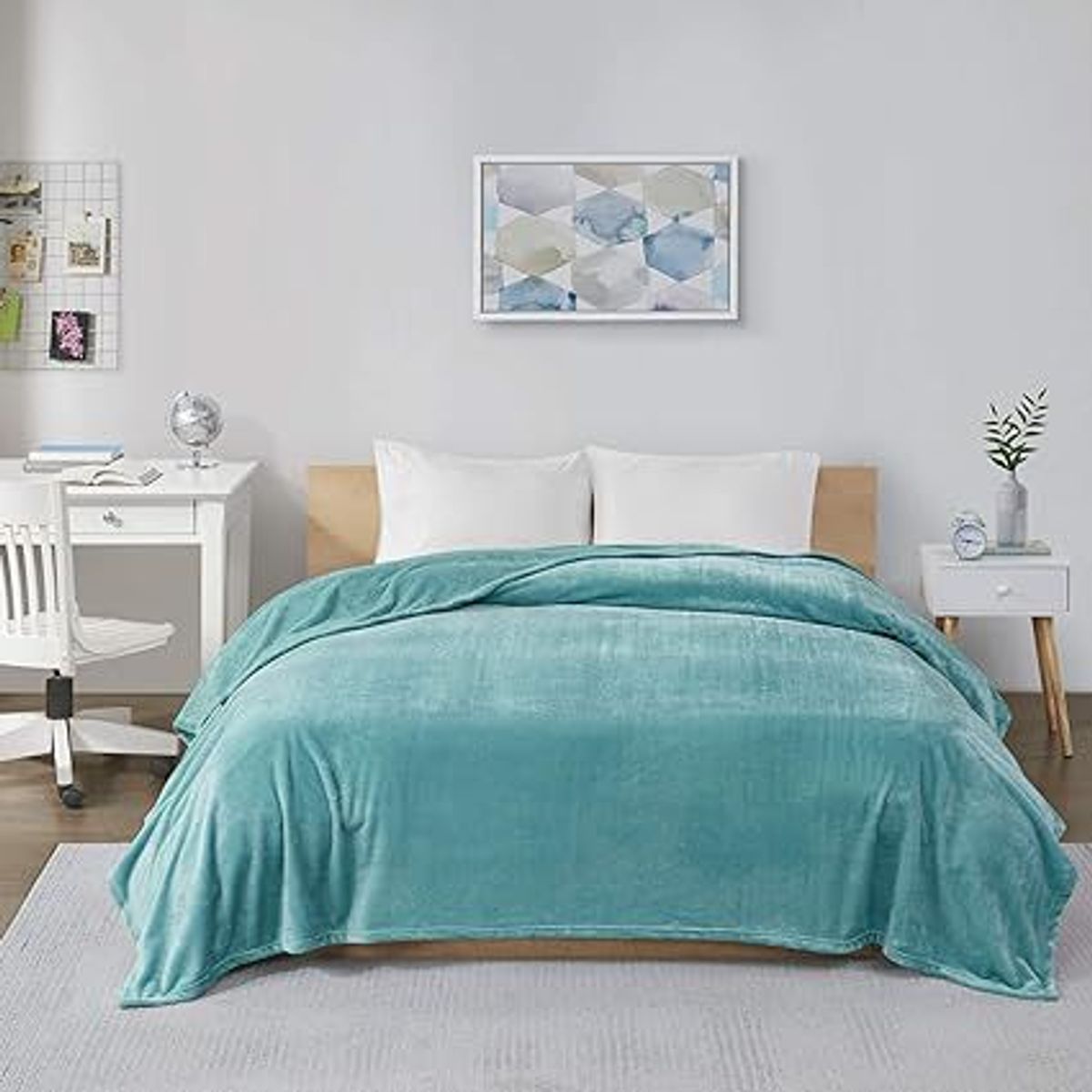 GENERICO - CUBRECAMA DOS PLAZAS DE PELUCHE PELO CORTO VERDE JADE