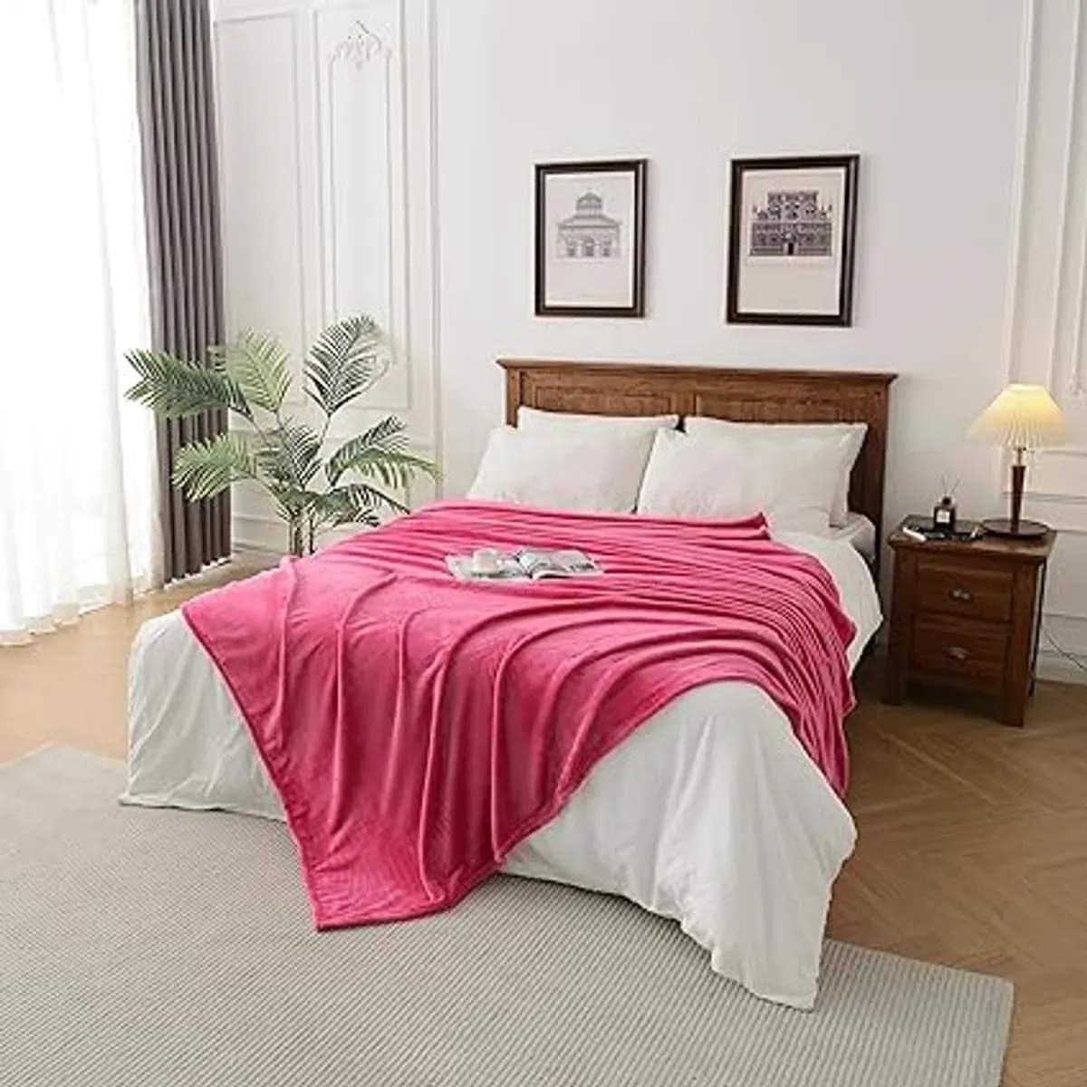 GENERICO - cubrecama PLAZA Y MEDIA de peluche pelo corto CHICLE