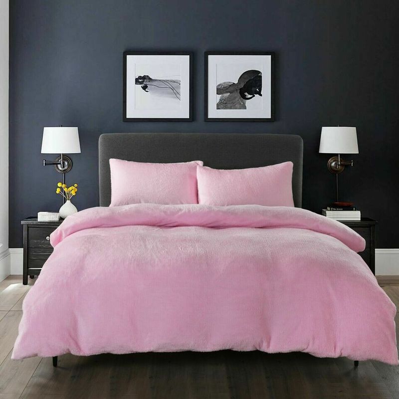 GENERICO - cubrecama PLAZA Y MEDIA de peluche pelo corto ROSADO BEBE