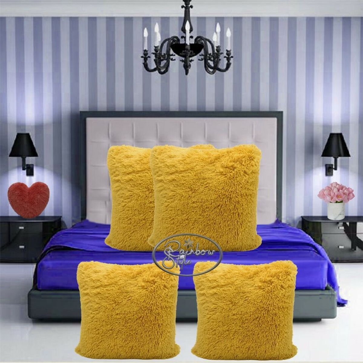 GENERICO - COJIN CUADRADO  PELO CORTO 35X35 MOSTAZA