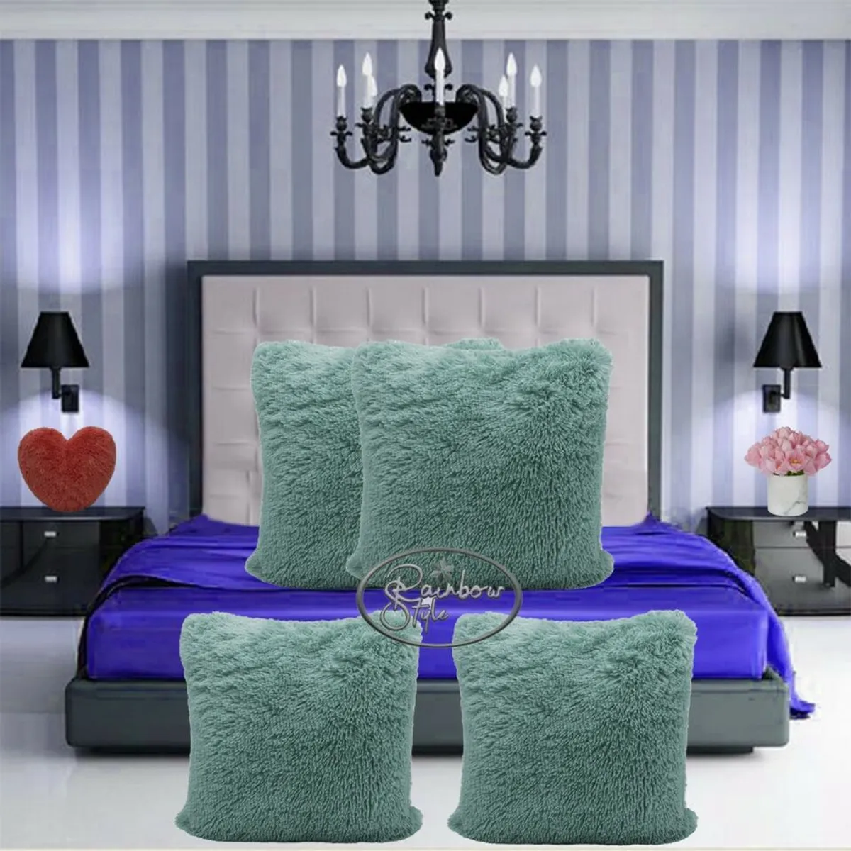 GENERICO - COJIN CUADRADO  PELO CORTO 35X35 VERDE CEMENTO