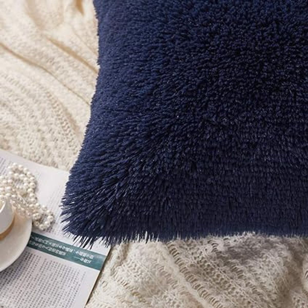 GENERICO - COJIN CUADRADO PELO LARGO 35X35 AZUL