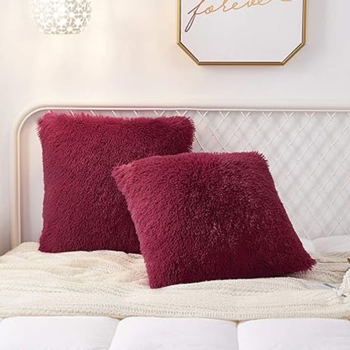 GENERICO - COJIN CUADRADO PELO LARGO 35X35 VINO