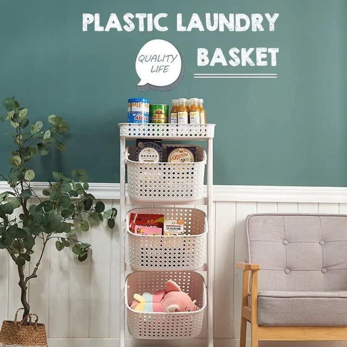 GENERICO - CESTA ORGANIZADOR MULTIFUNCIONAL DE 3 NIVELES