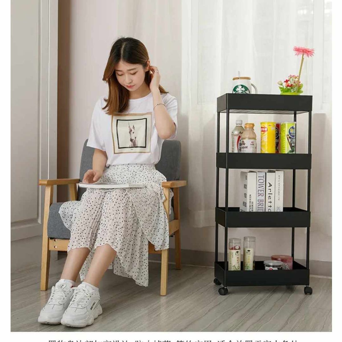 GENERICO - Verdulero Frutero de Cocina con Ruedas de 4 Pisos Negro con Ruedas