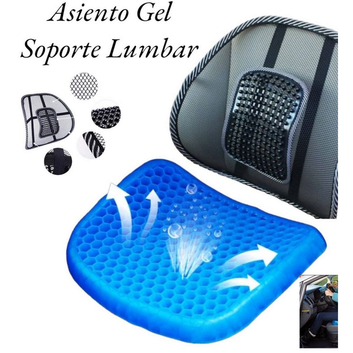 GENERICO - Cojín Asiento de Gel Ergonómico y Soporte Lumbar para sillas