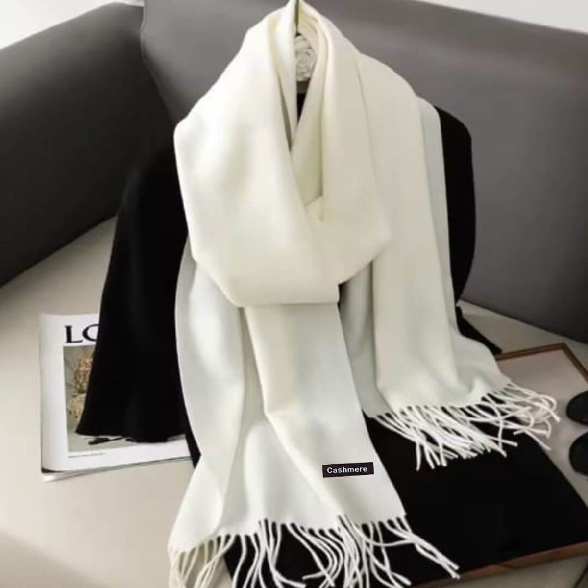 GENERICO - Maxibufandas Crema Cashmere Bufandas Unisex - Miden 180x70 cms