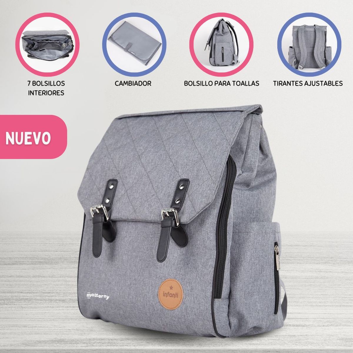 INFANTI - Mochila Pañalera «MATERNAL ASPEN» Gray