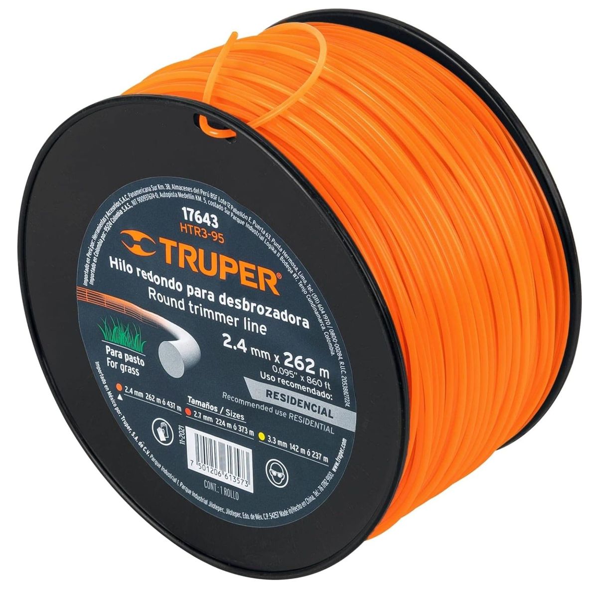 TRUPER - Hilo para desmalezadora desbrozadora podadora 2.4 mm x 262 m, Truper