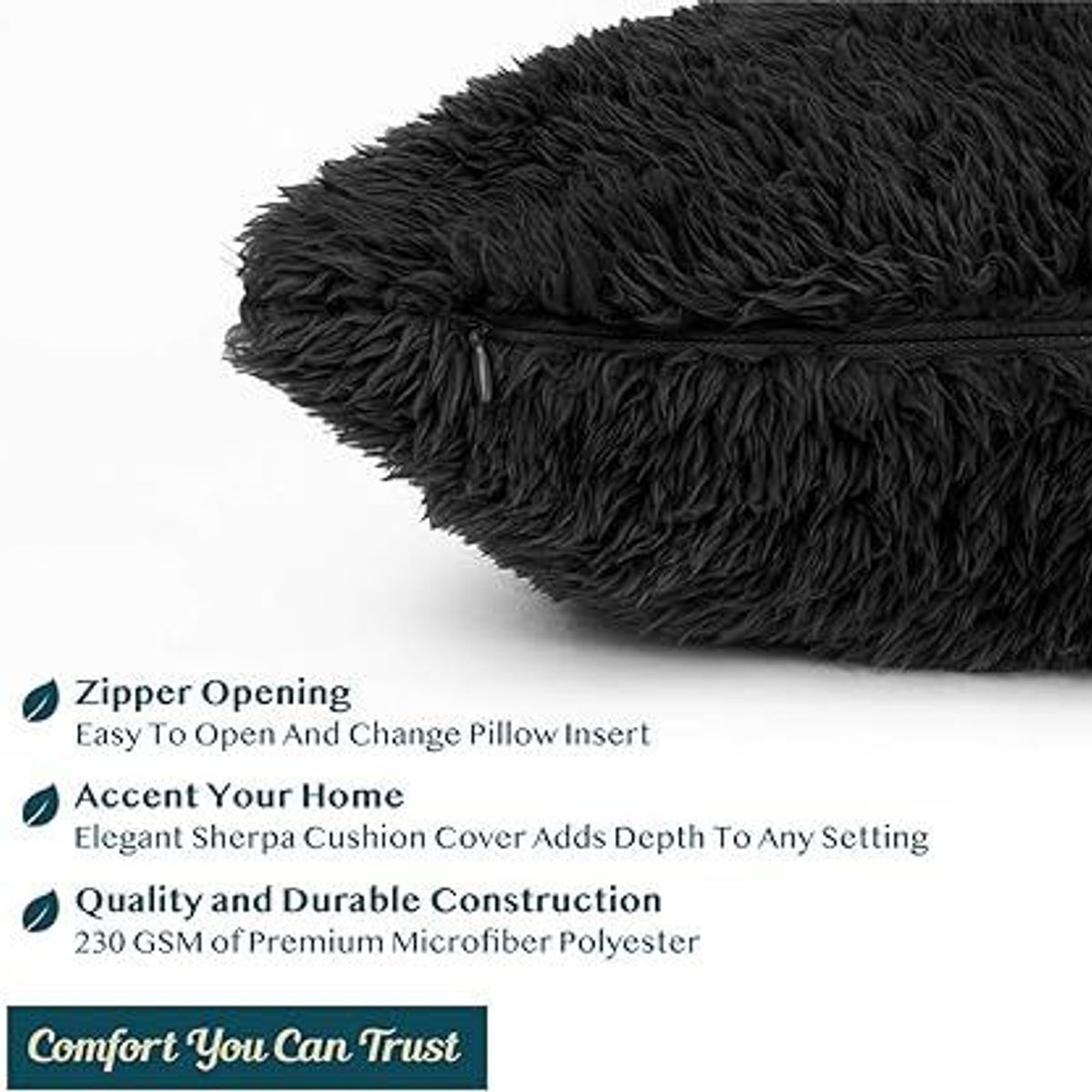 GENERICO - COJIN CUADRADO  PELO CORTO 35X35 NEGRO