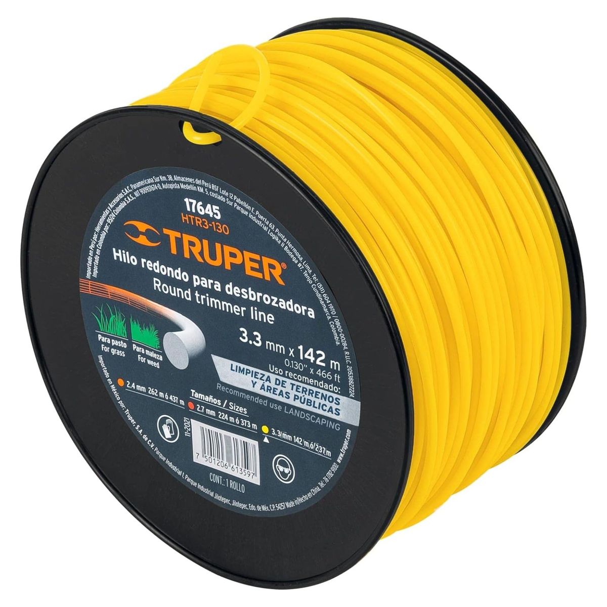 TRUPER - Hilo para desmalezadora desbrozadora podadora 3.3 mm x 142 m, Truper