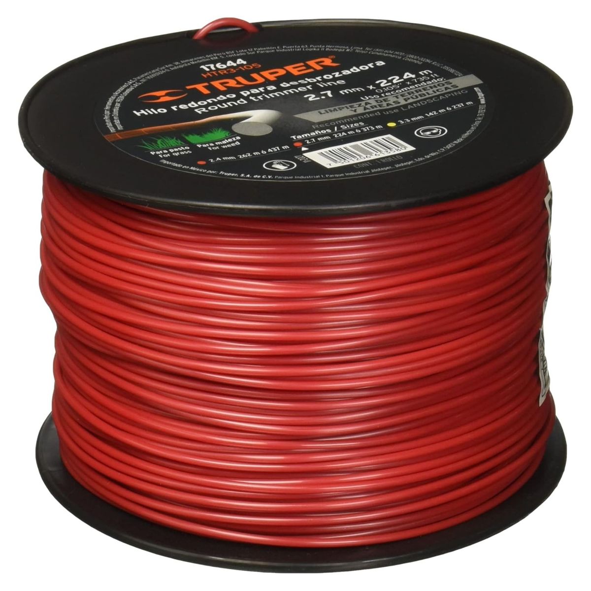 TRUPER - Hilo para desmalezadora desbrozadora podadora 2.7 mm x 224 m, Truper