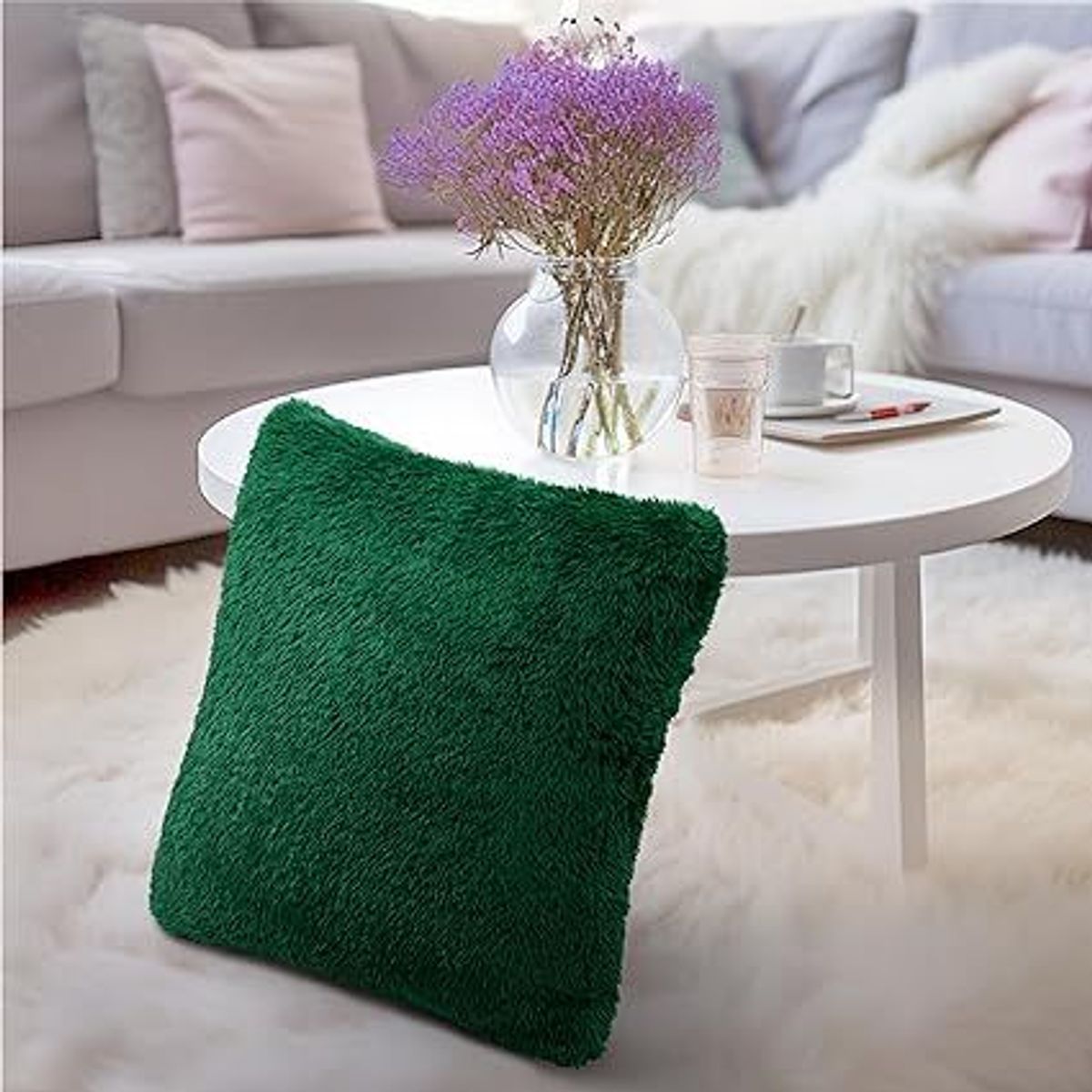 GENERICO - COJIN CUADRADO  PELO CORTO 35X35 VERDE ESMERALDA