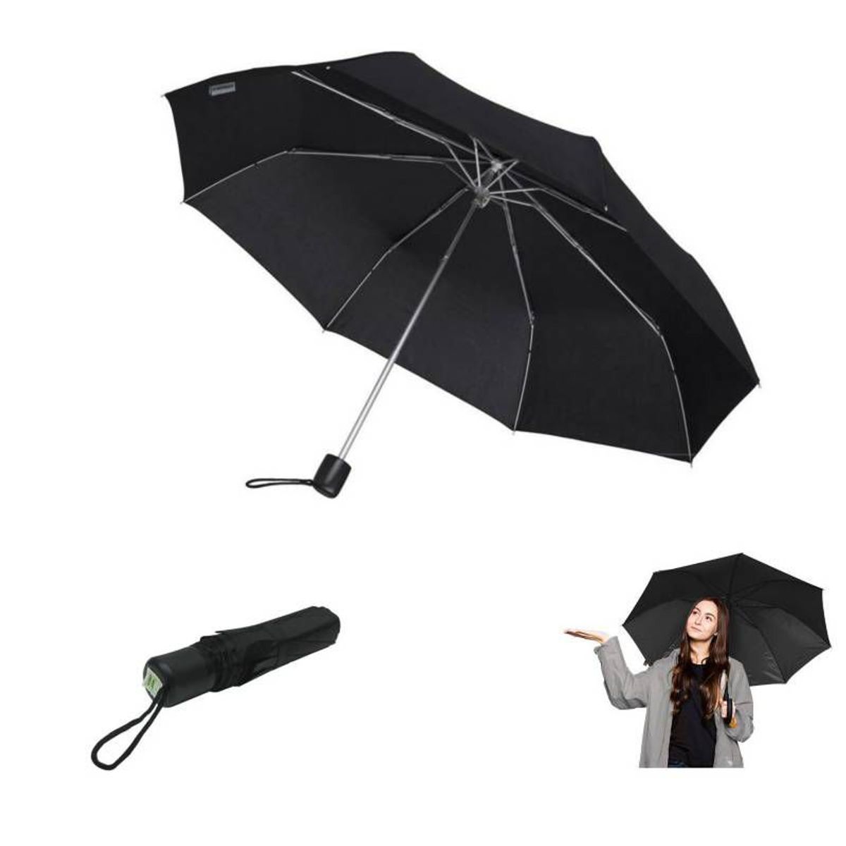 GENERICO - Paraguas Plegable Sombrilla de Mano para Sol Lluvia Negro