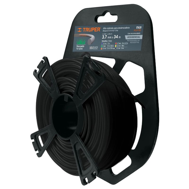 TRUPER - Hilo para desmalezadora desbrozadora podadora 3.7 mm x 34 m, Truper