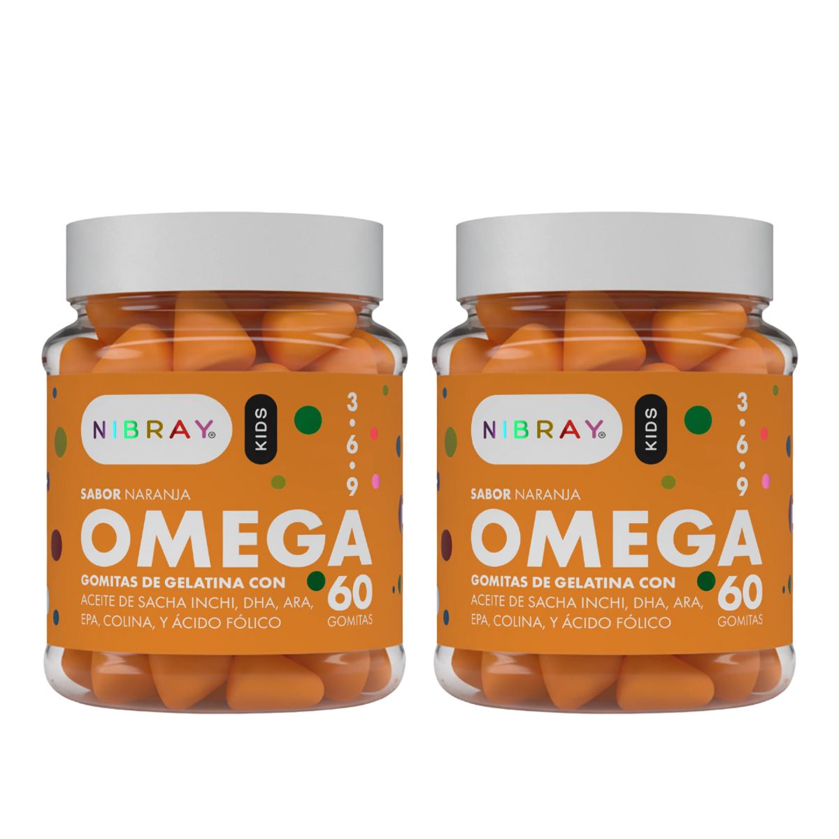 NIBRAY - Omega 3 6 y 9 DHA ARA EPA Colina para Niños Pack 2 Frascos Nibray Kids