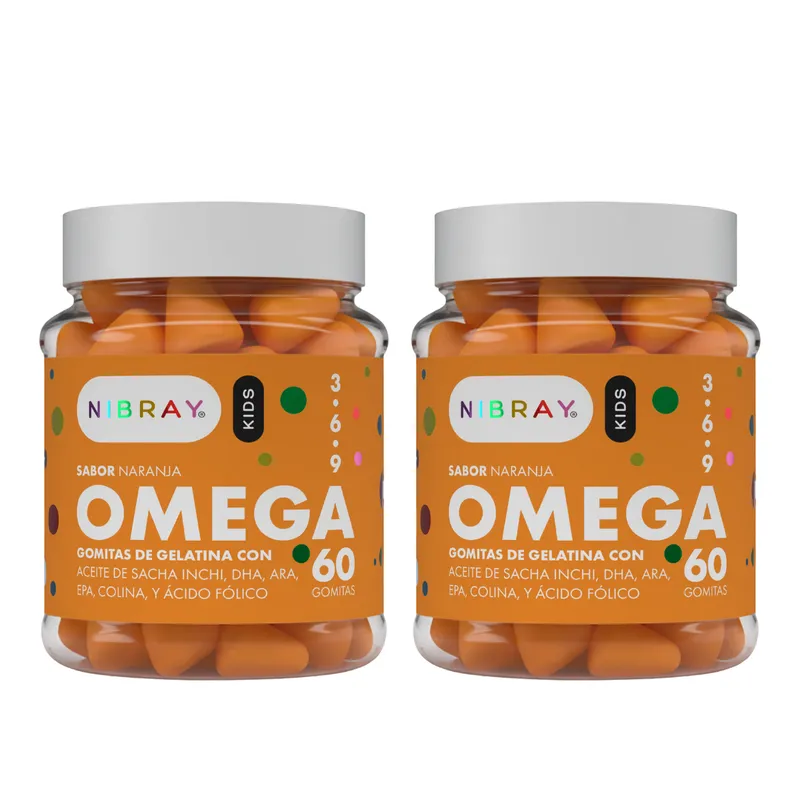 NIBRAY - Omega 3 6 y 9 DHA ARA EPA Colina para Niños Pack 2 Frascos Nibray Kids