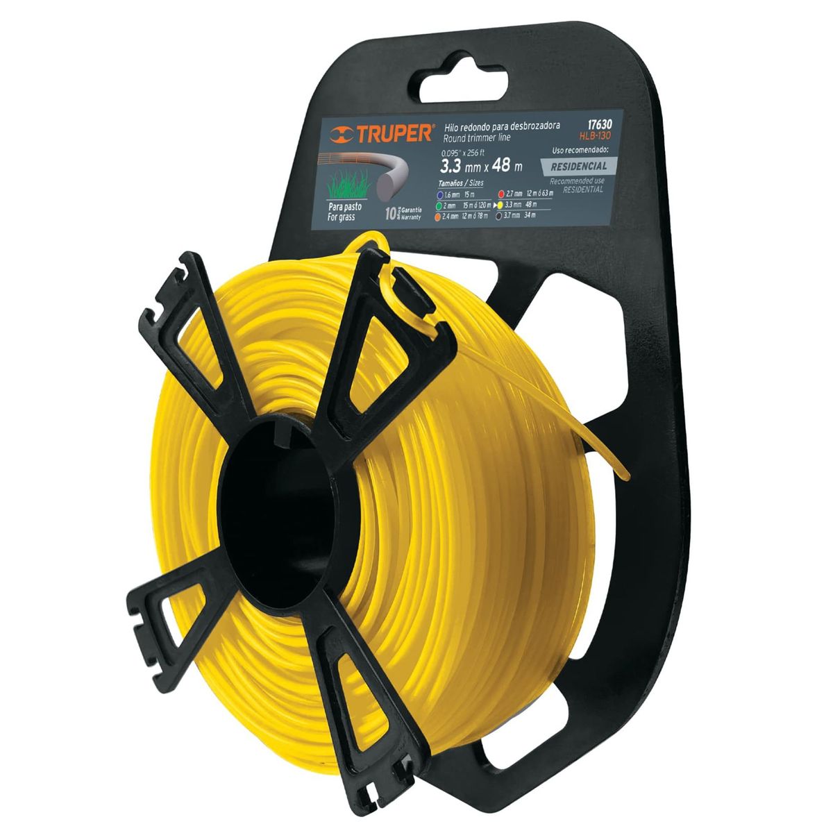 TRUPER - Hilo para desmalezadora desbrozadora podadora 3.3 mm x 48 m, Truper