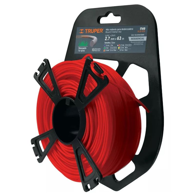 TRUPER - Hilo para desmalezadora desbrozadora podadora 2.7 mm x 63 m, Truper