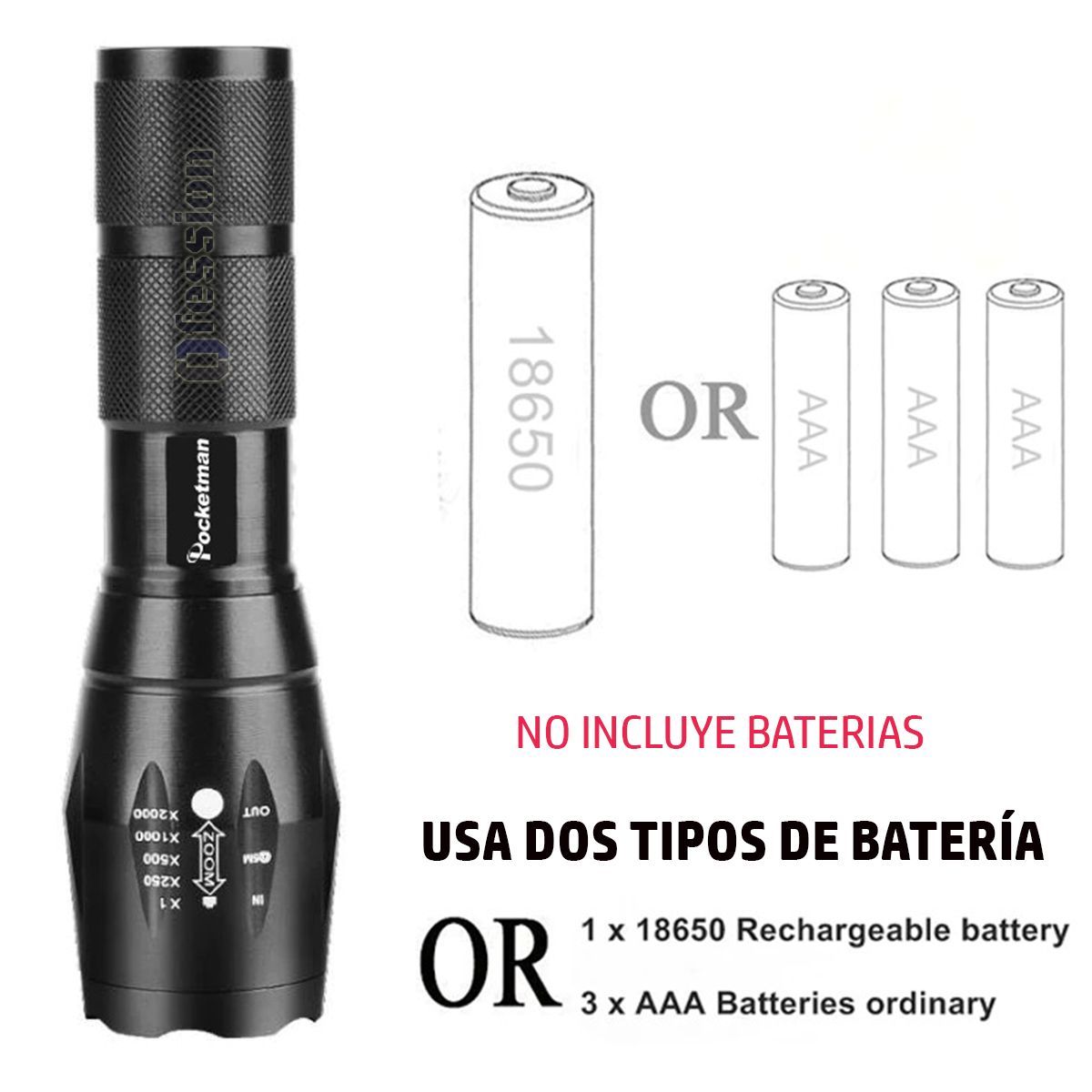 GENERICO - línterna tactica militar led potente con zoom 200m alcance