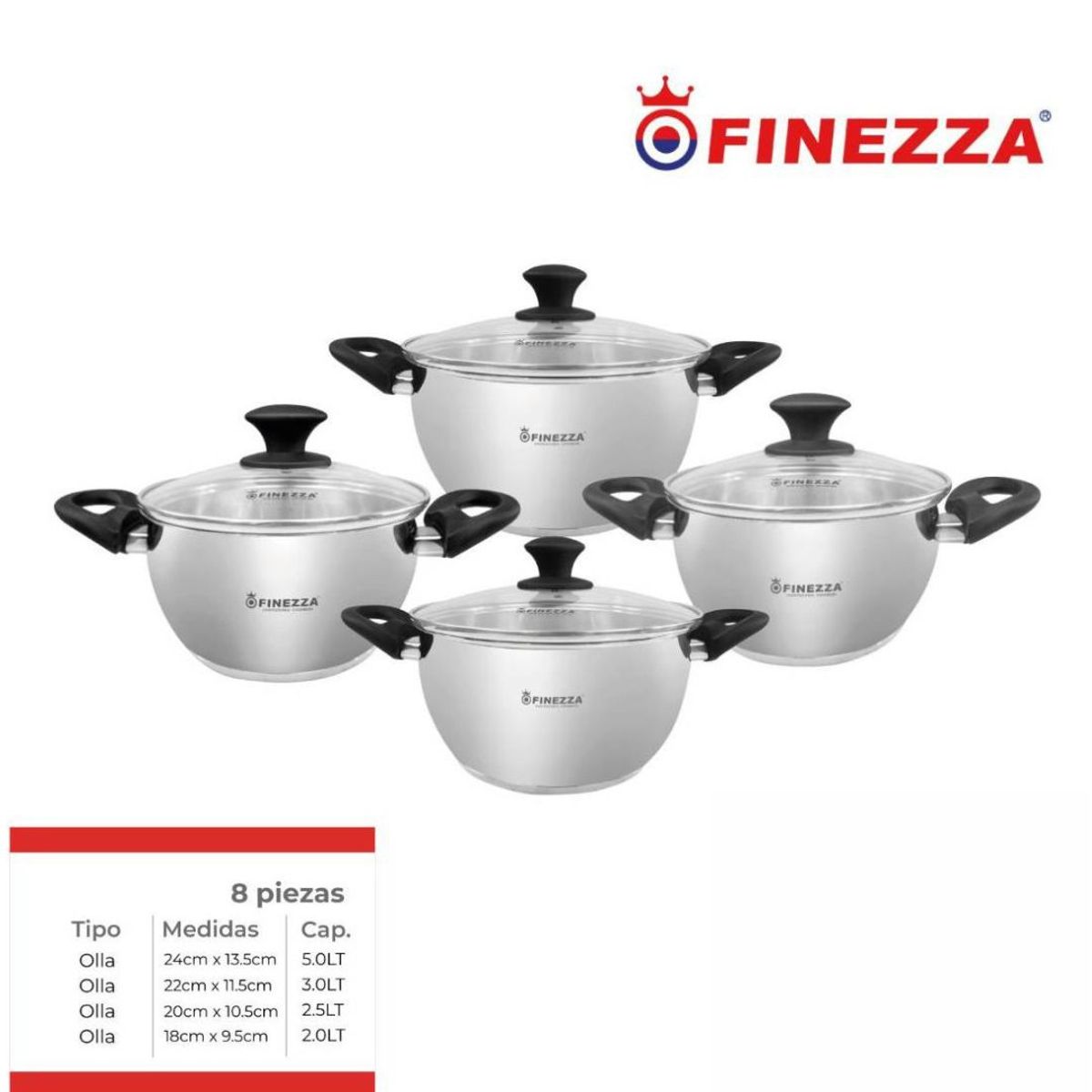 FINEZZA - JUEGO DE OLLAS ACERO INOXIDABLE 8 Pzas FINEZZA