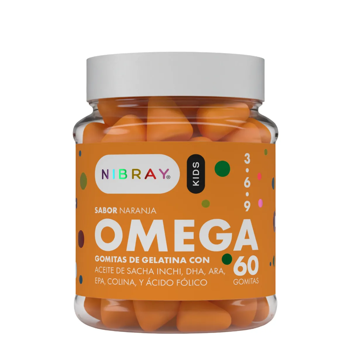 NIBRAY - Omega 3 6 y 9 DHA ARA EPA Colina y Ácido Fólico Gummies Kids