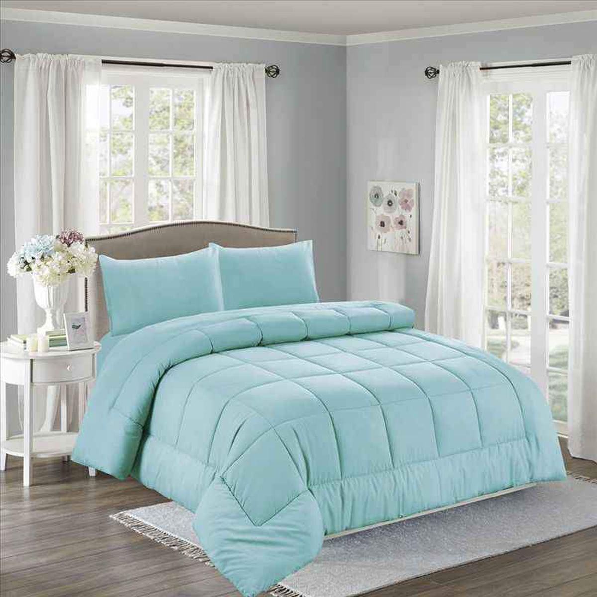 CASATEX - EDREDÓN VERDE AGUA 100%  ALGODÓN QUEEN