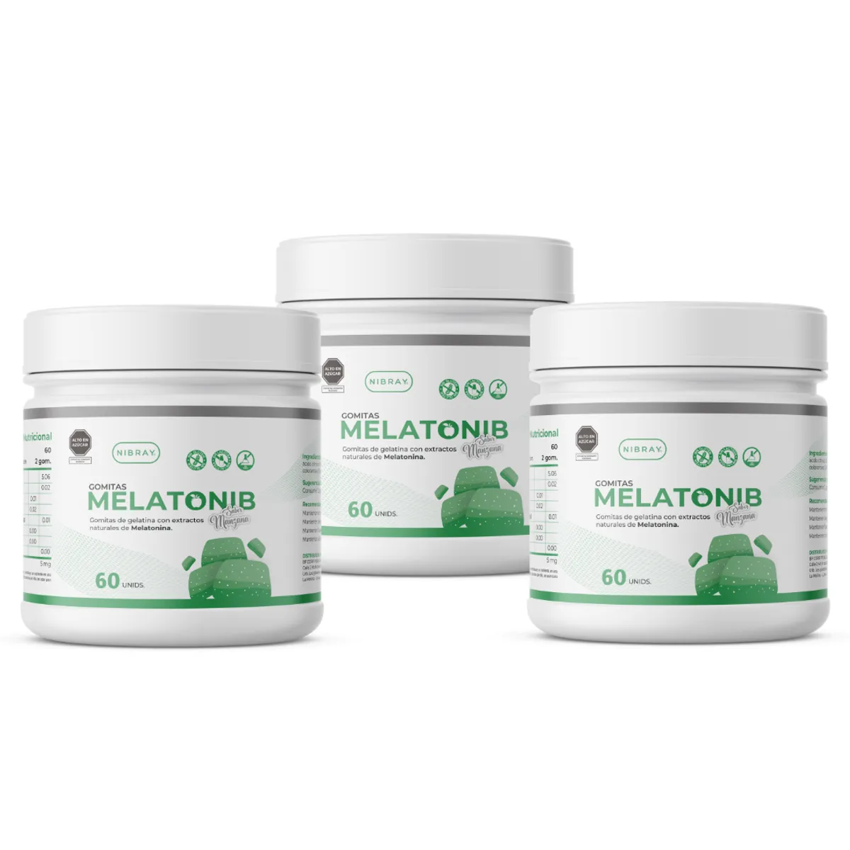NIBRAY - Melatonina en Gomitas Melatonib para Adultos 5 mg 60 Gomitas Pack 3x2