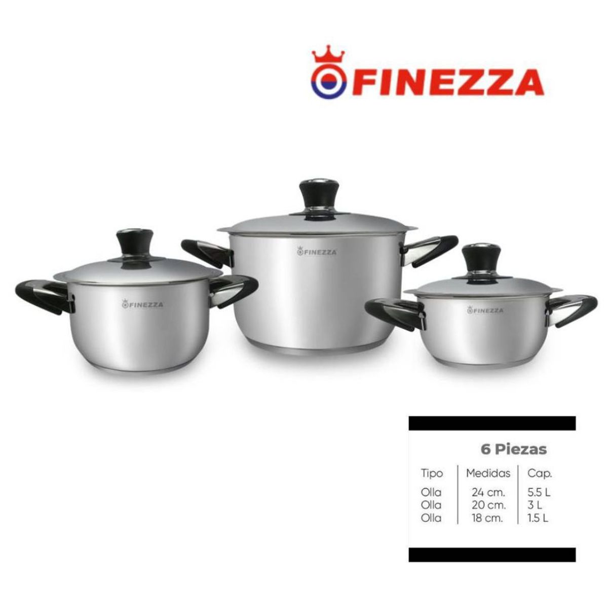 FINEZZA - JUEGO DE OLLAS EN ACERO INOXIDABLE 6 PZAS FINEZZA