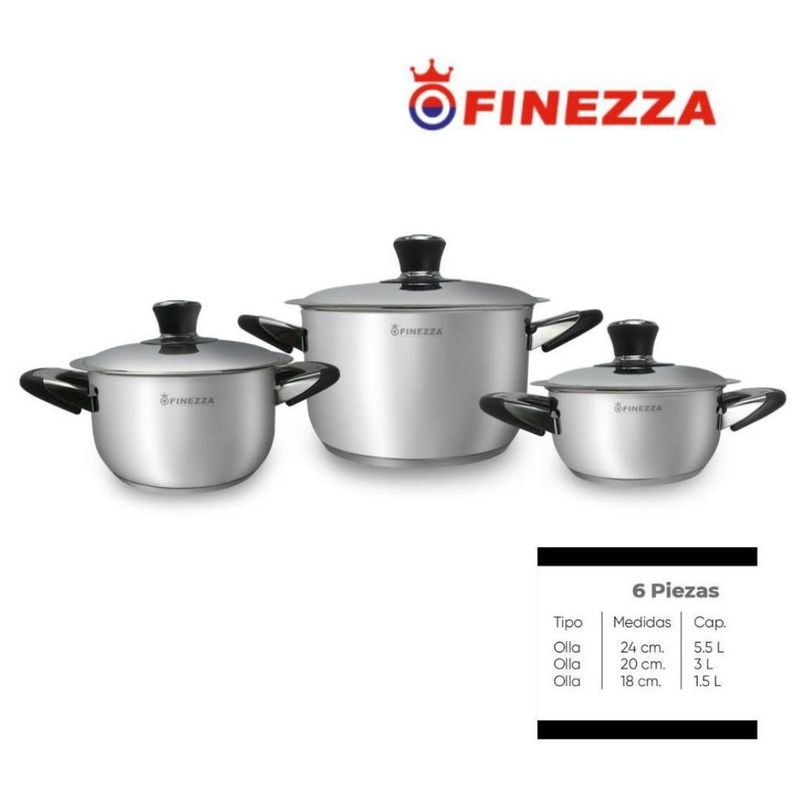 FINEZZA - JUEGO DE OLLAS EN ACERO INOXIDABLE 6 PZAS FINEZZA