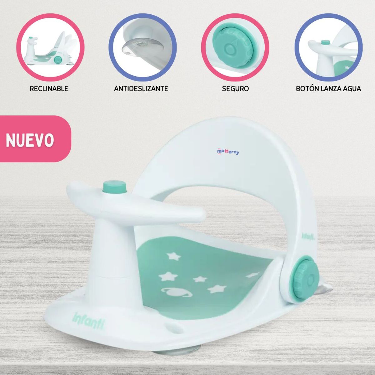 INFANTI - Asiento de Ducha para Bebés «INFANTINO» Green