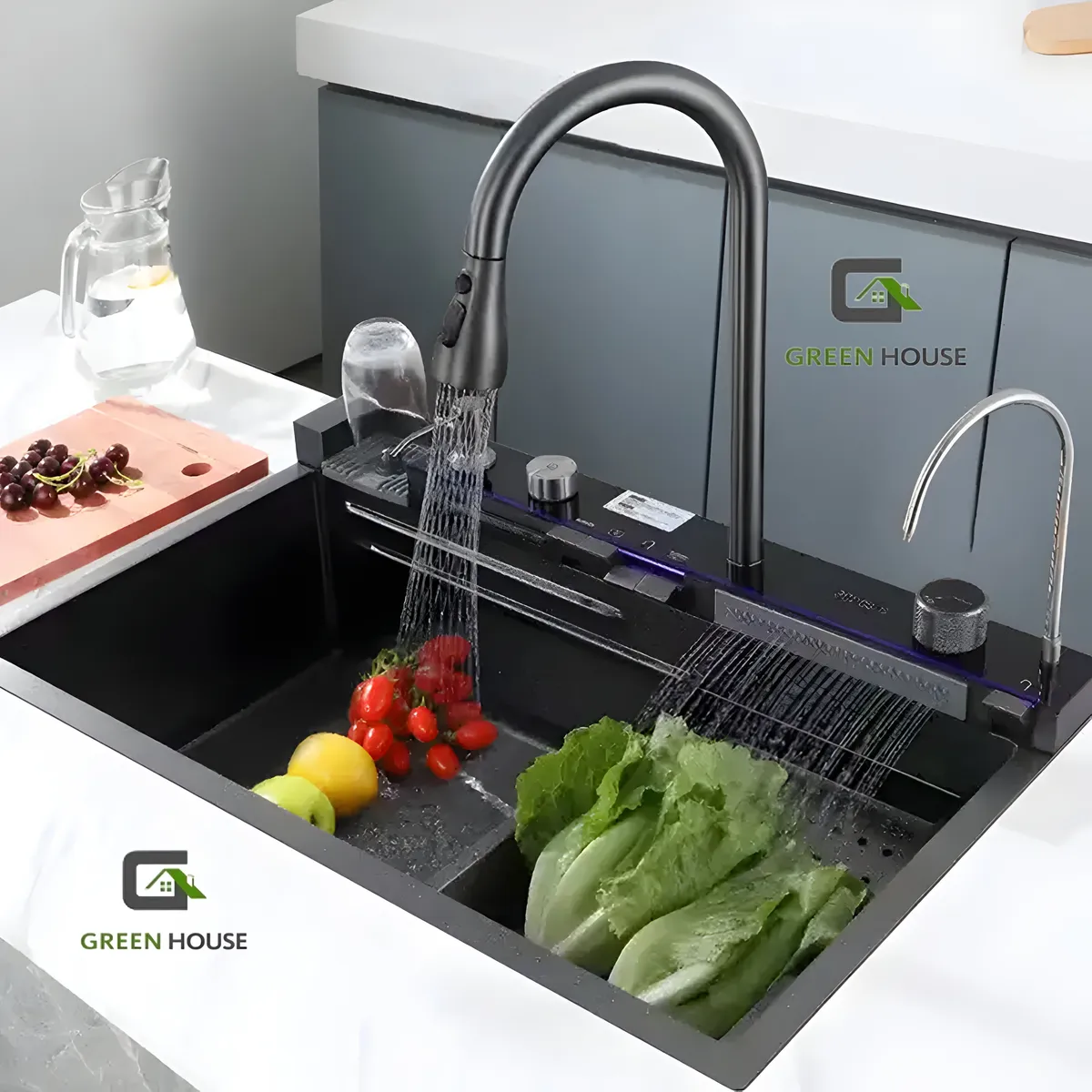 GREEN HOUSE - LAVADERO MULTIFUNCIONAL DE COCINA CON LUCES 5 TECLAS + MEZCLADORA