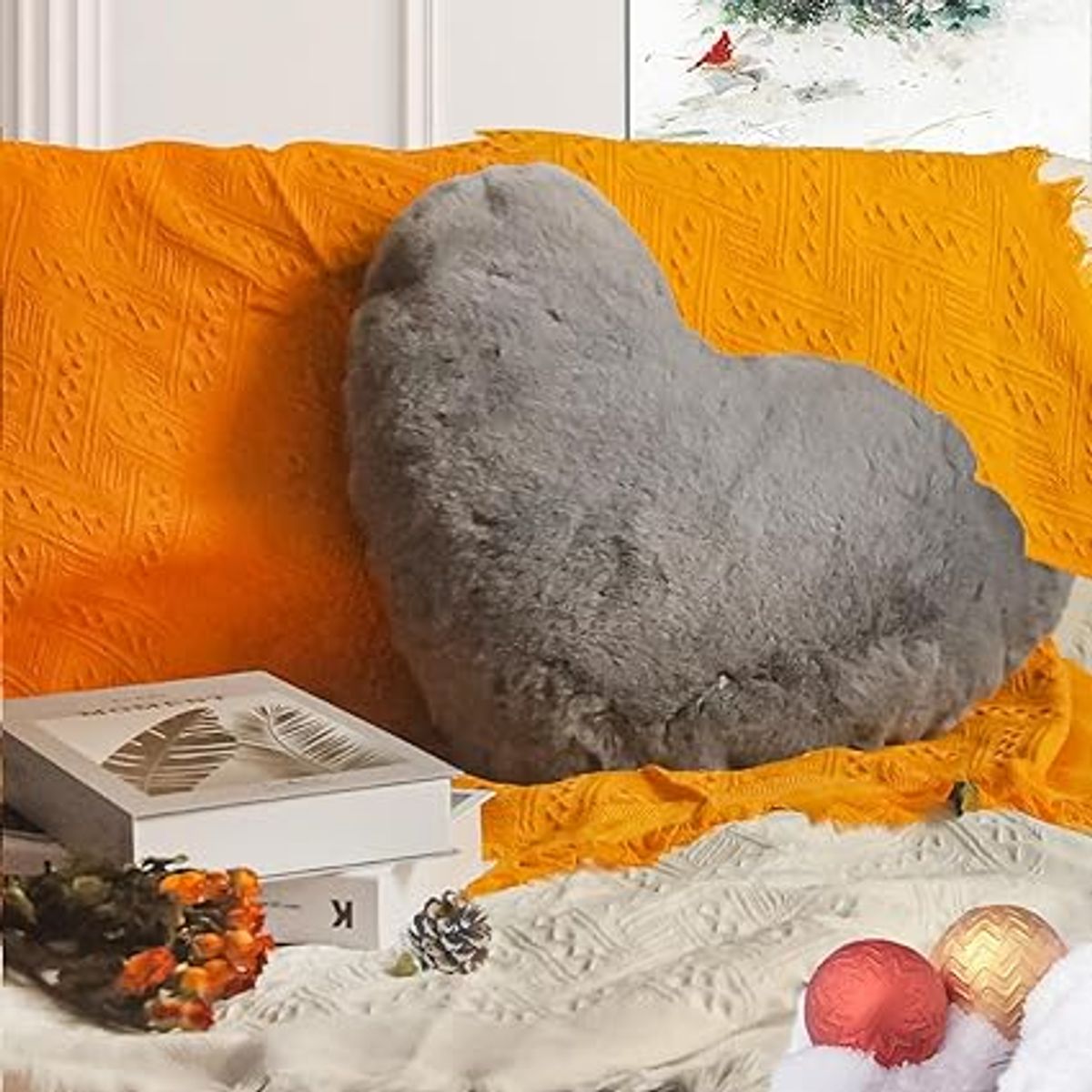 GENERICO - COJIN CORAZON PELO CORTO 35X35 plomo