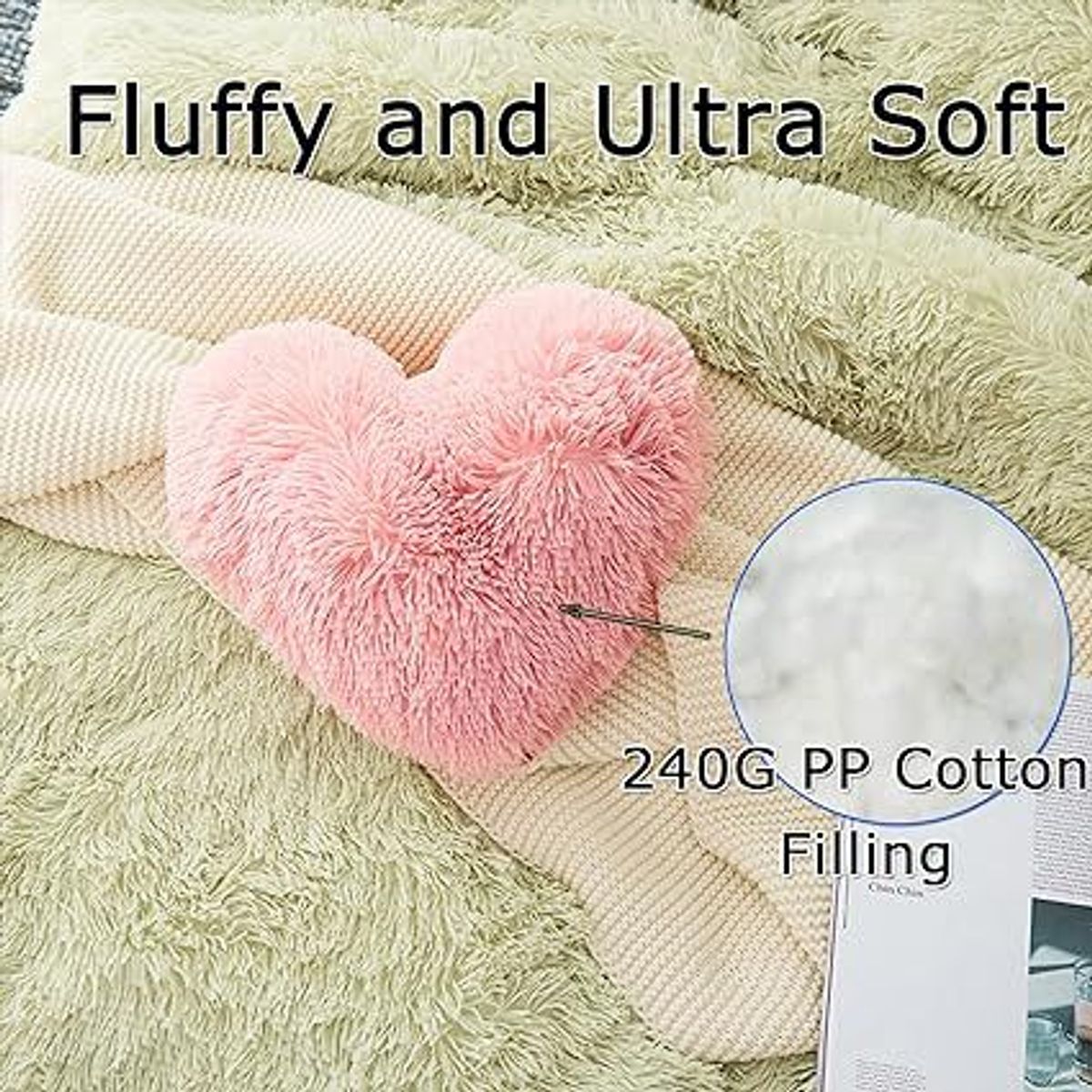 GENERICO - COJIN CORAZON PELO LARGO 35X35 ROSADO BEBE