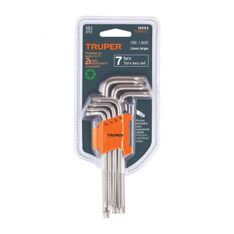 TRUPER - Juego de 7 llaves torx largas con organizador, truper 15553