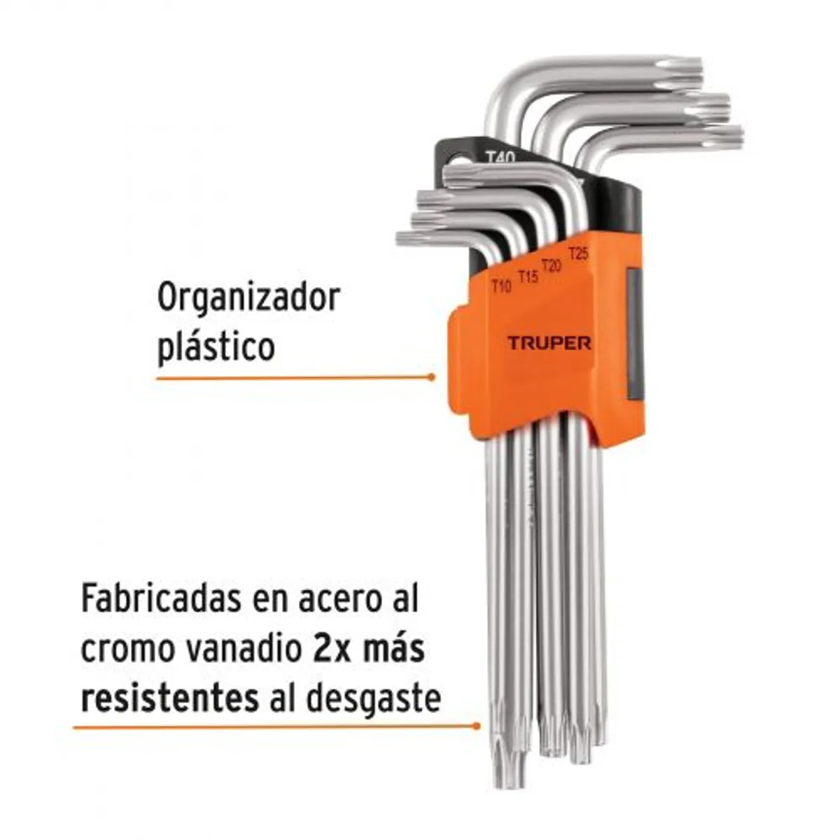 TRUPER - Juego de 7 llaves torx largas con organizador, truper 15553