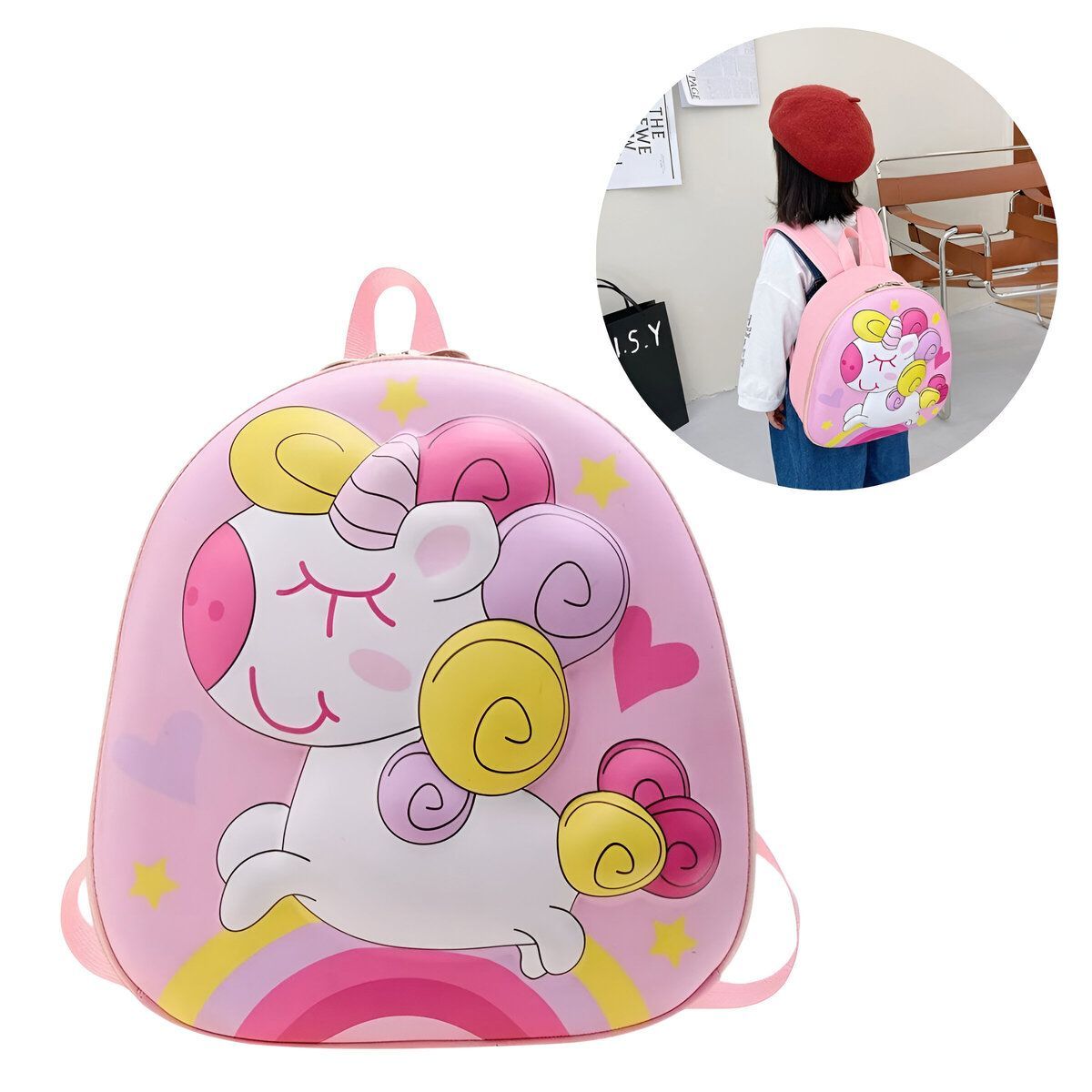 ELMEJORPRECIO - Mochila para Niños Diseño con Relieve de Unicornio Rosado