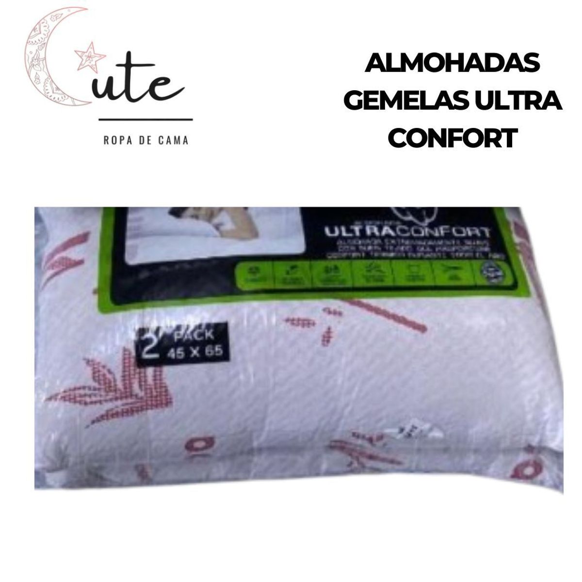 DISEÑO ORIGINAL - SET DE 2 ALMOHADAS GEMELAS ULTRA CONFORT 45x65cm.